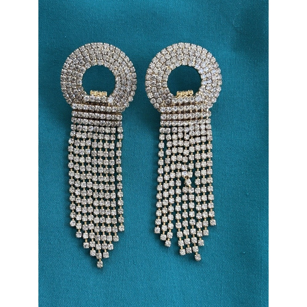 Gold Tone Tassel Earrings Glam Elegant Cascading Fringe 2 3/4"